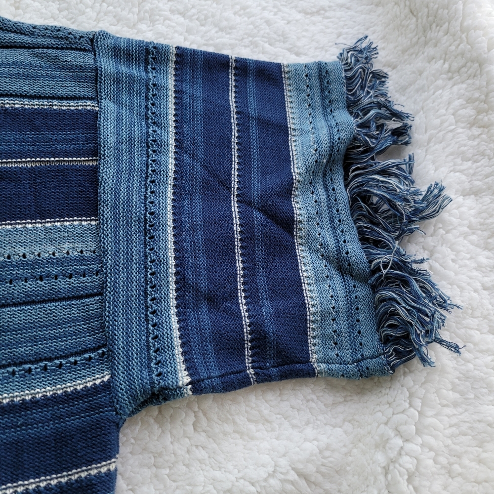 Fringed Lauren Cotton Sweater Sz Large - Picture 4 of 12